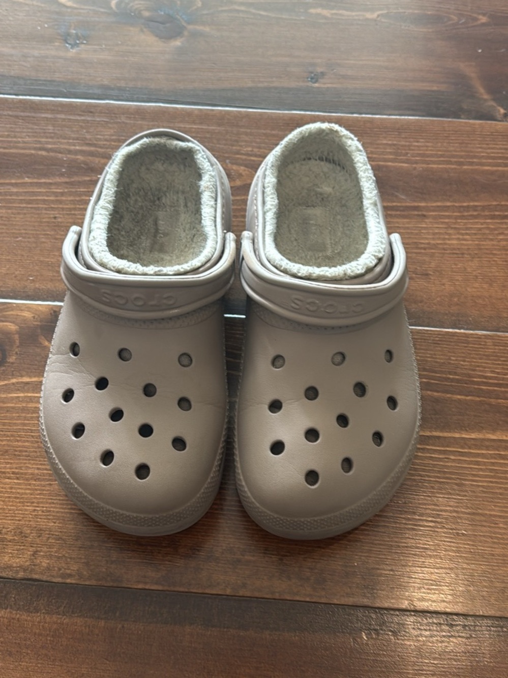 CROCS Fuzzy Lined Clogs in Taupe